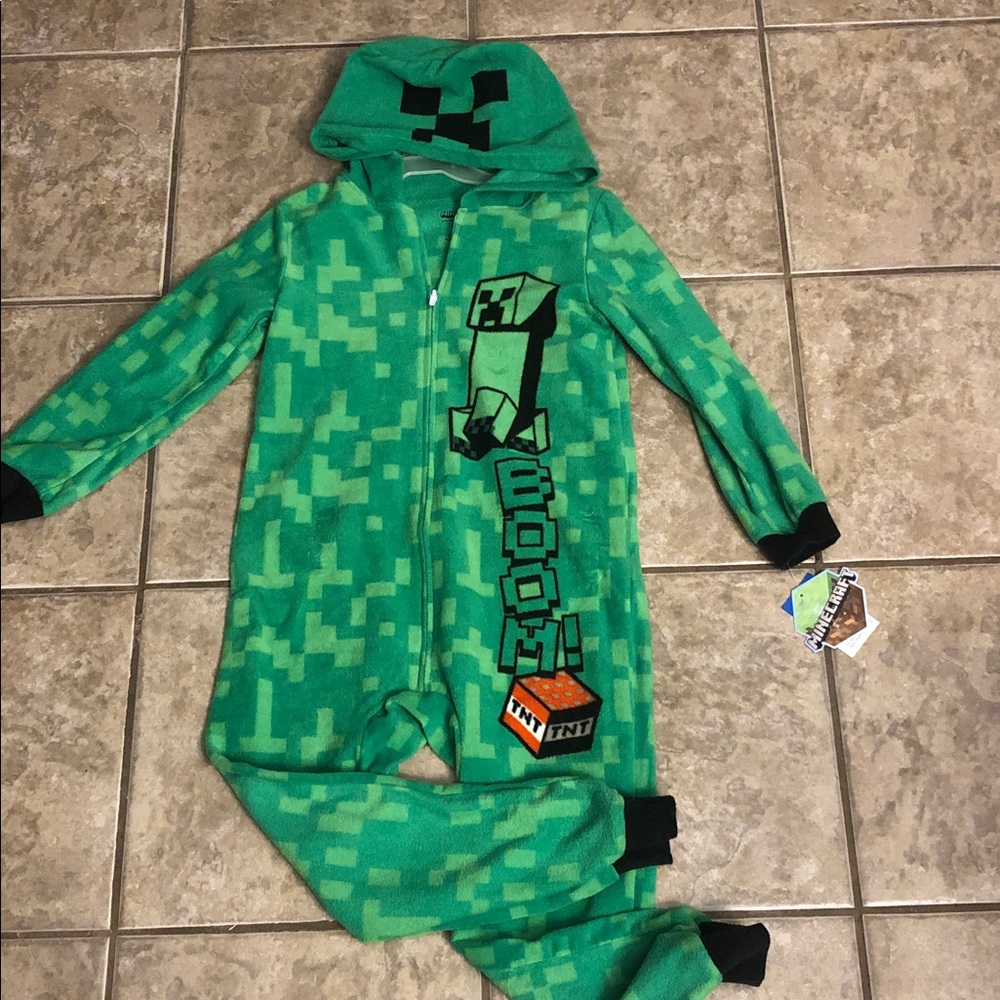 Minecraft Youth Boys Hooded Union Suit Pajamas  Size 6-7